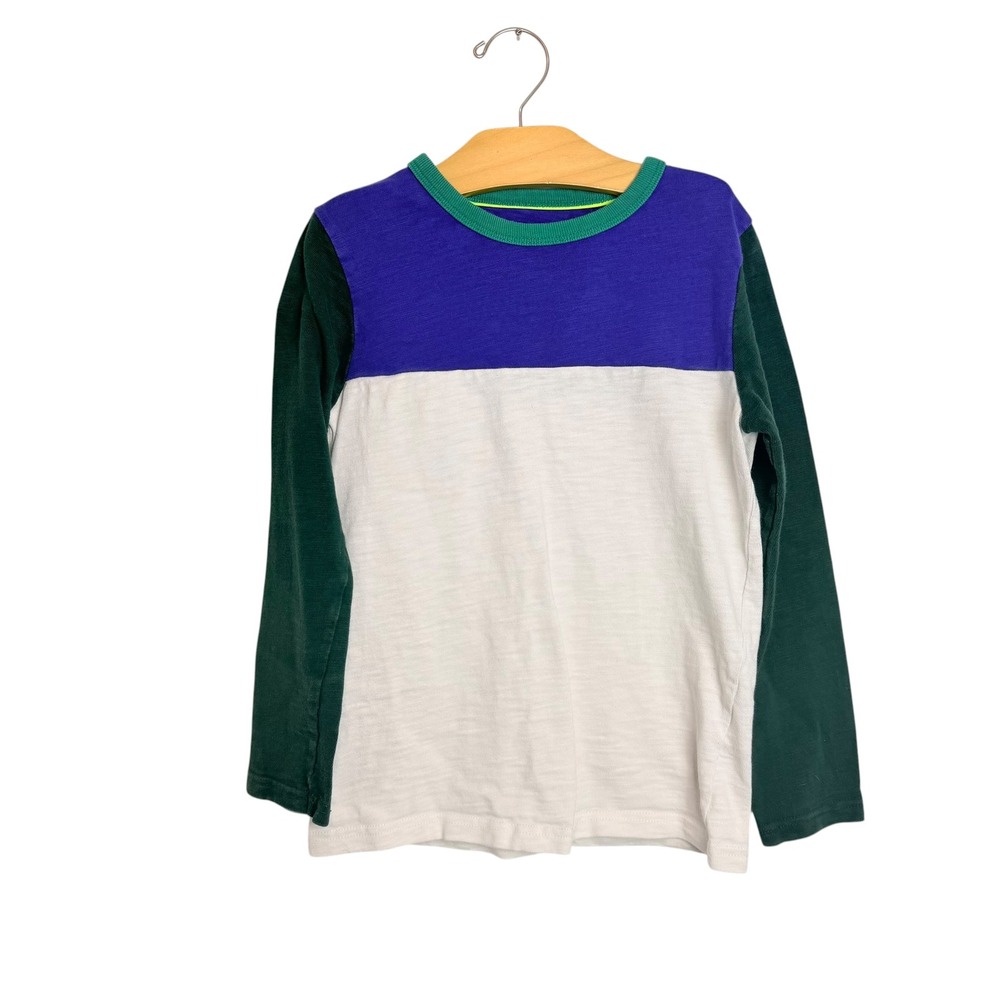 Boden Kids Colorblock Long Sleeve Slub Cotton Tee Purple White Green 9-10Y